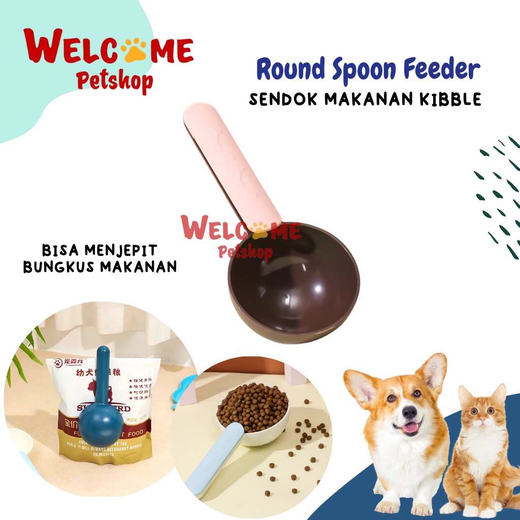 Round Spoon Feeder Sendok Kibble Jepitan Makanan Kering Anjing Kucing