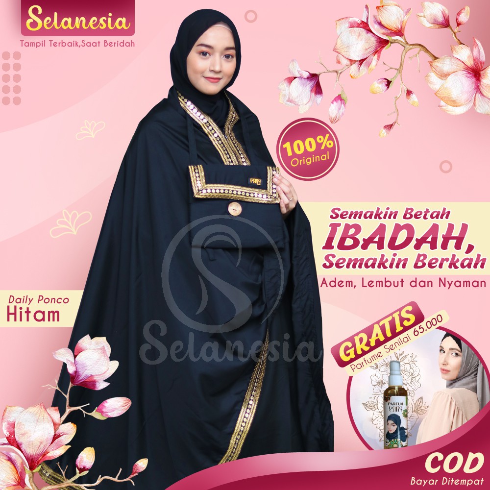 Mukena Mukenah Dewasa Polos Premium Adem Hitam Terbaru Bordir Renda Sutra Mewah Jumbo Parisku Ponco