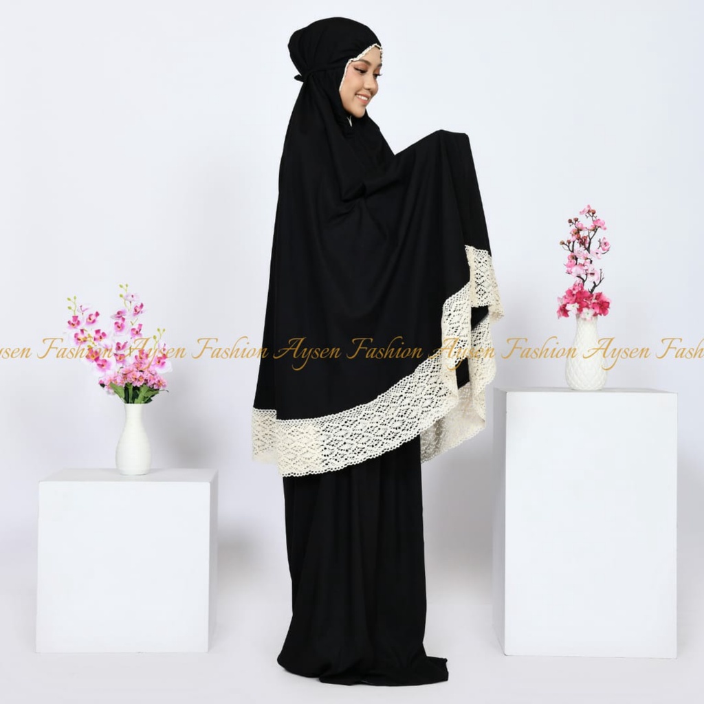 Mukena Dewasa Jumbo Katun Polos Renda Rajut