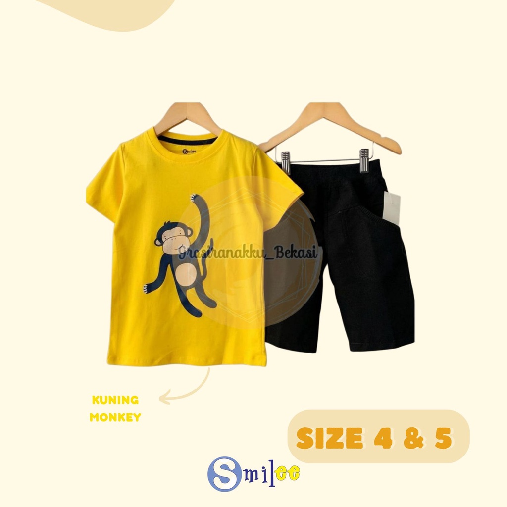 Setelan Anak Cowo Kuning Monkey Size 4&amp;5tahun Murah