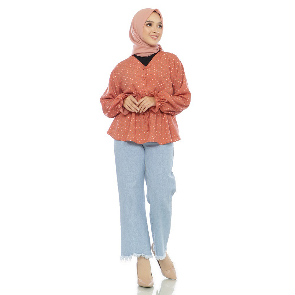 Larisa Polky Top || Atasan Wanita Motif Polkadot Bahan Monalisa