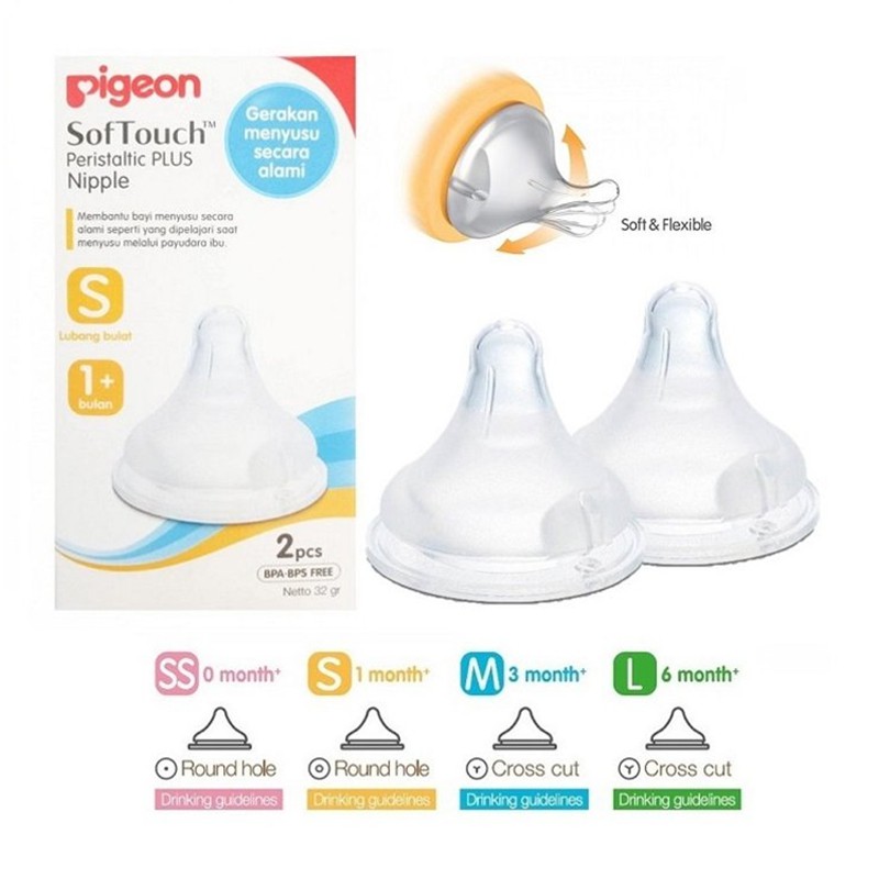 Pigeon Soft Touch Peristaltic Plus Nipple size S 2pcs Dot Bayi Pigeon