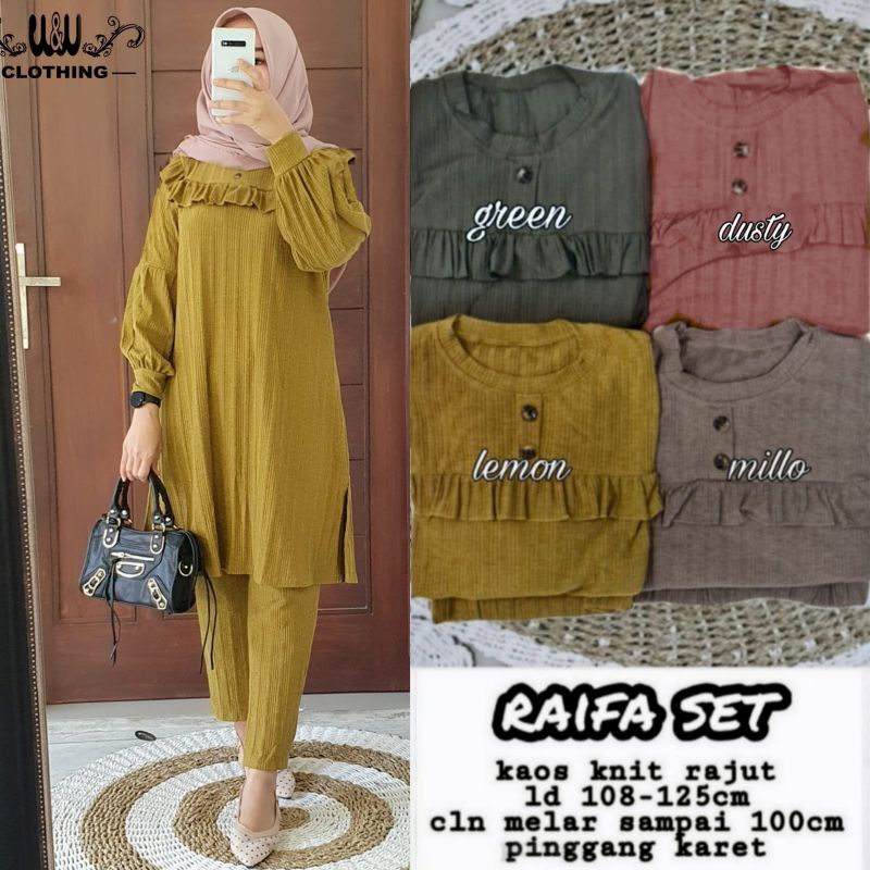 RAIFA SET W&amp;W / SET MUSLIM CELANA / KAOS KNIT RAJUT [READY]