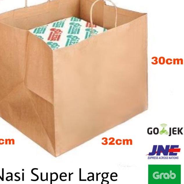 

♞ (SUPER JUMBO) Paperbag 32x32x30 Tas Kertas Dus Nasi Dos Box Makanan Goodie Bag Tas Belanja Kraft ➺