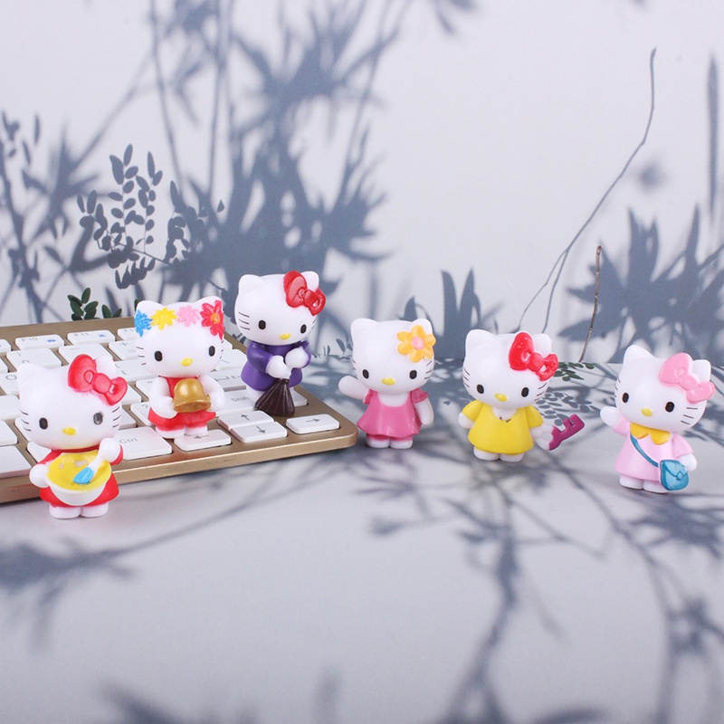 6pcs / Lot Boneka Hello Kitty Mini Bahan Resin Untuk Dekorasi Kue