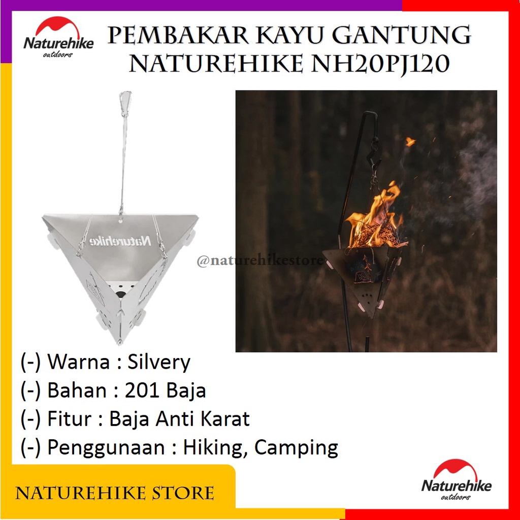 Pembakar Kayu Gantung Triangle Burning Paltform Naturehike NH20PJ120 Bahan Baja Anti Karat Camping
