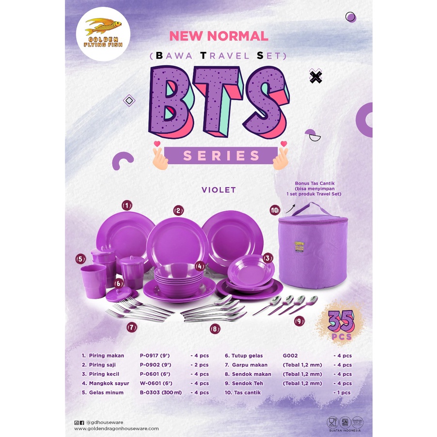 BTS Series Set 35 Pcs/Piring Makan Set/Piring Melamin Set Golden Flying Fish