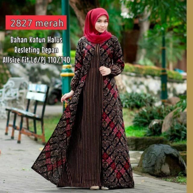 Gamis Batik Kombinasi Baju Muslimah Wanita All size Bahan Katun Halus