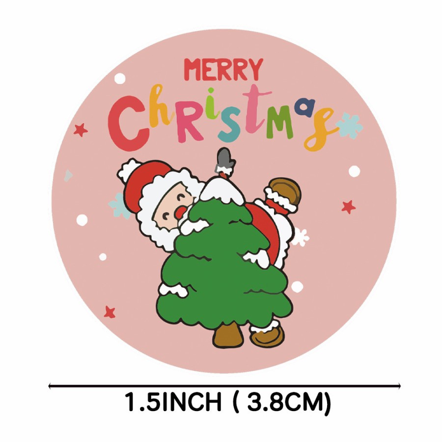 Sticker Natal isi 500 Besar 3.8cm Stiker Kado Merry Christmas Mura