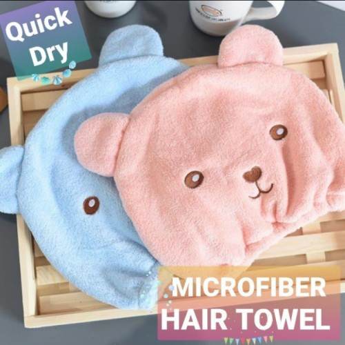 Microfiber Quick Dry Hair Towel Cute Bear Handuk Keramas Rambut Topi