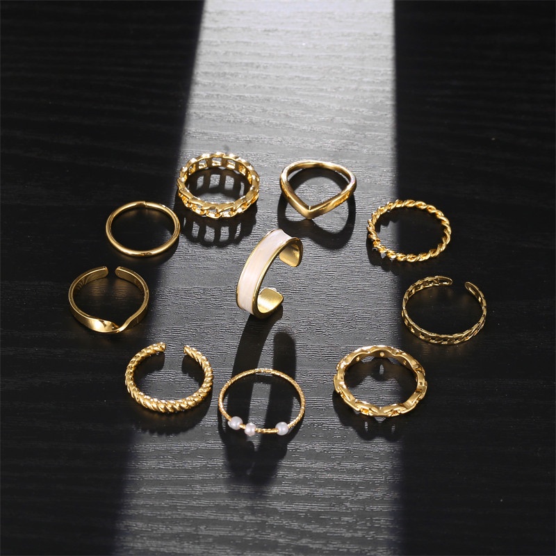 10pcs / Set Cincin Mutiara Inlaid Untuk Aksesoris Perhiasan Wanita