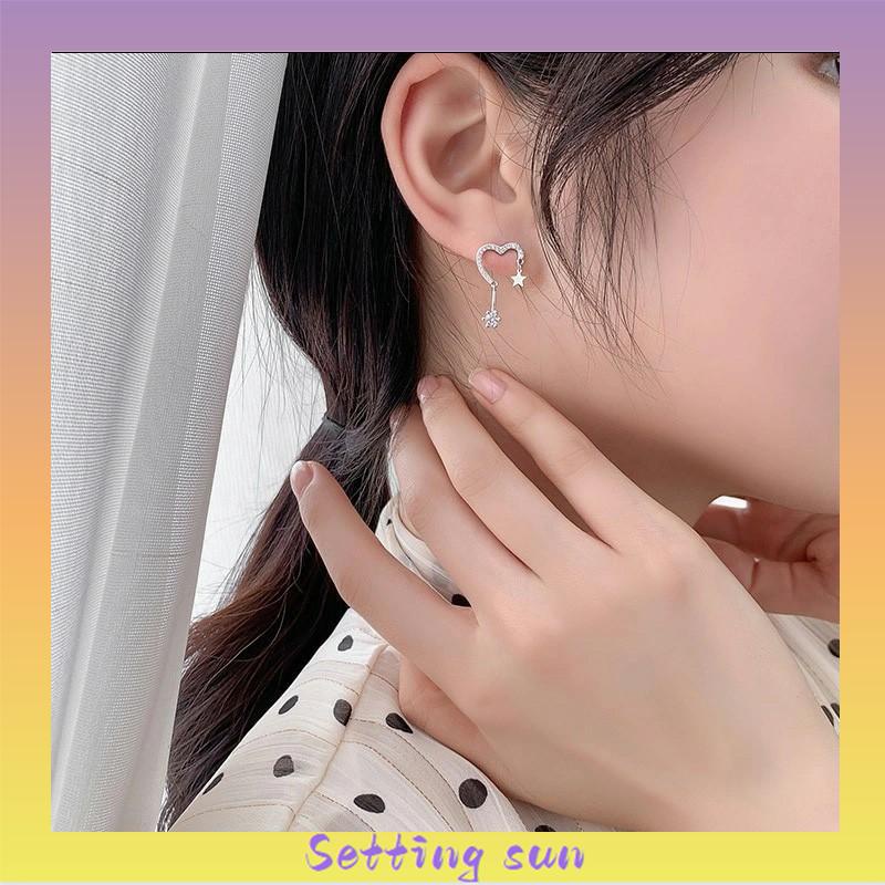 925 Silver Stud Earrings Indah Cinta Fringe Girl Stars Anting Desain Kecil Berkualitas Tinggi TN