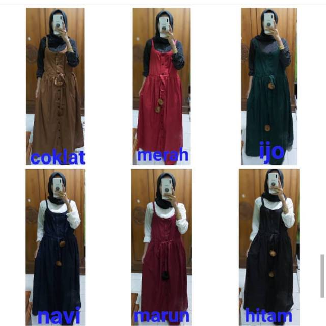 Ready overall dress+inner bhn linen+inner kaos