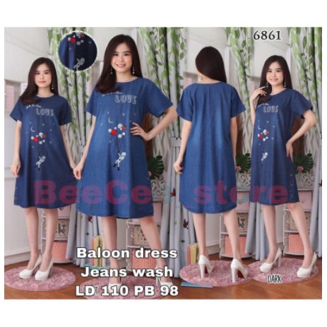 Baloon dress jeans aplikasi bordir