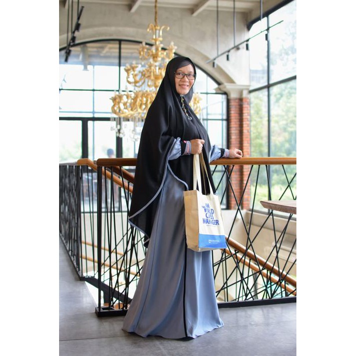 Aulia Fashion Set Gamis Syari Nigella Ocean Blue Bahan Wollycrepe Polos Size XS