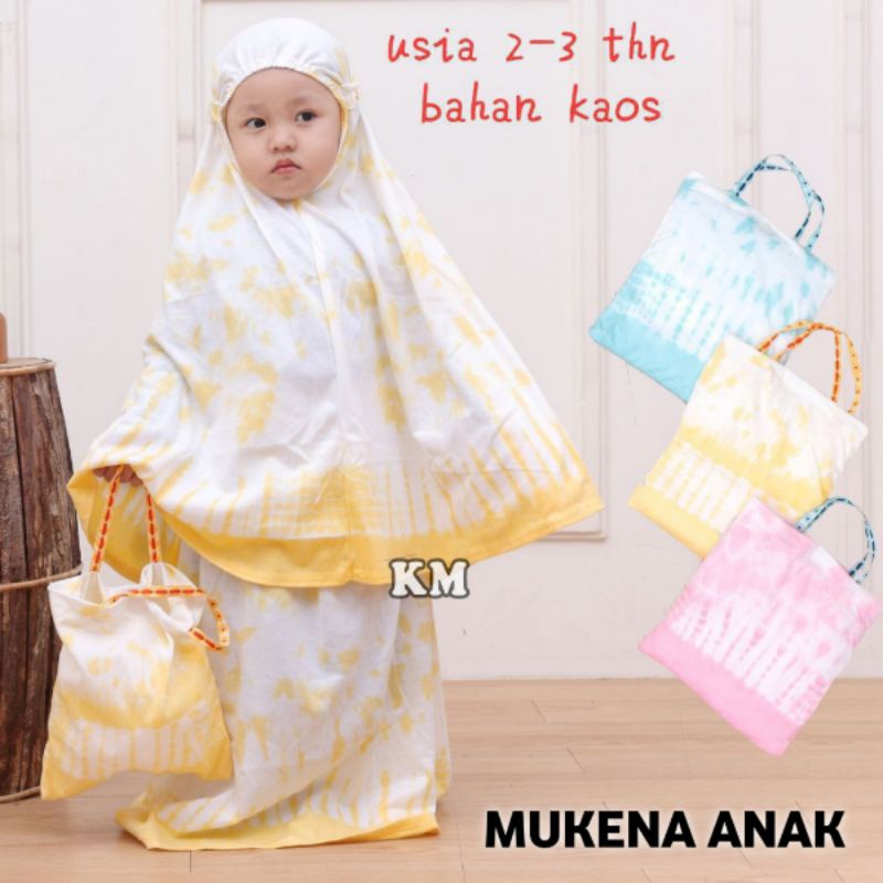 Mukenah Anak Traveling Setelan Motif Warna Usia 2 tahun 3 thn Harga Murah Model Kekinian Bahan Kaos Plus Tas Fashion Muslim Kids