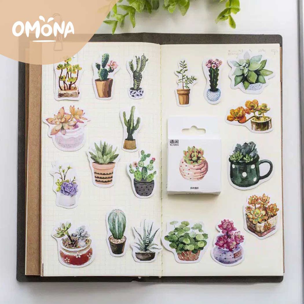 

OMONA 46 Pcs Cactus Kaktus Deco Sticker Stiker Dekorasi Jurnal Planner Stationery - DSK003