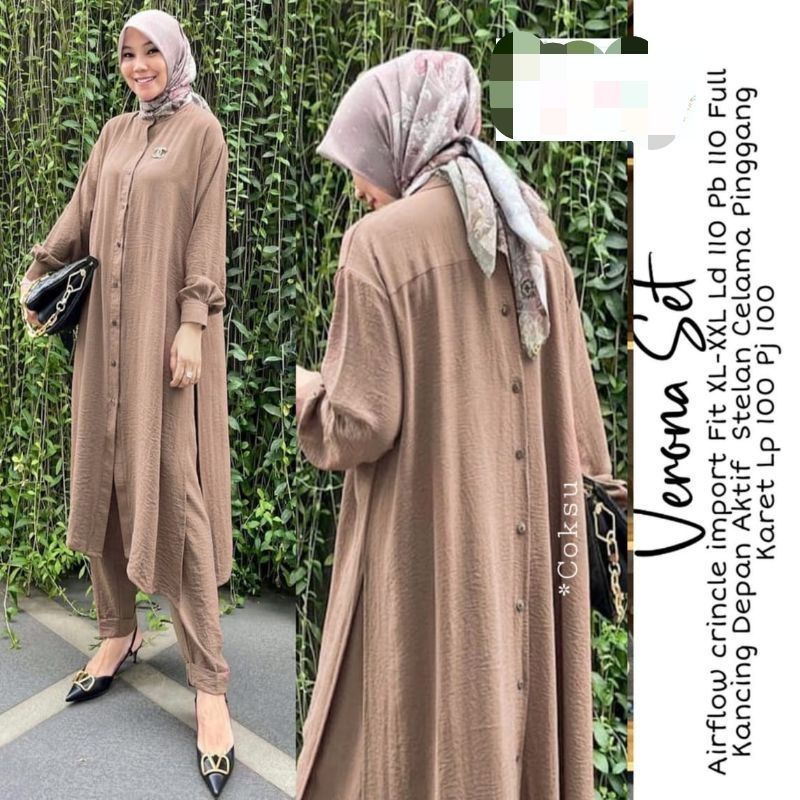 VERONA SET (SETELAN KATUN CRINCLE/SETELAN KEMERDEKAAN/GA PAKE MAHAL/ONE SET RAYON) SIAP KIRIM AGUSTU