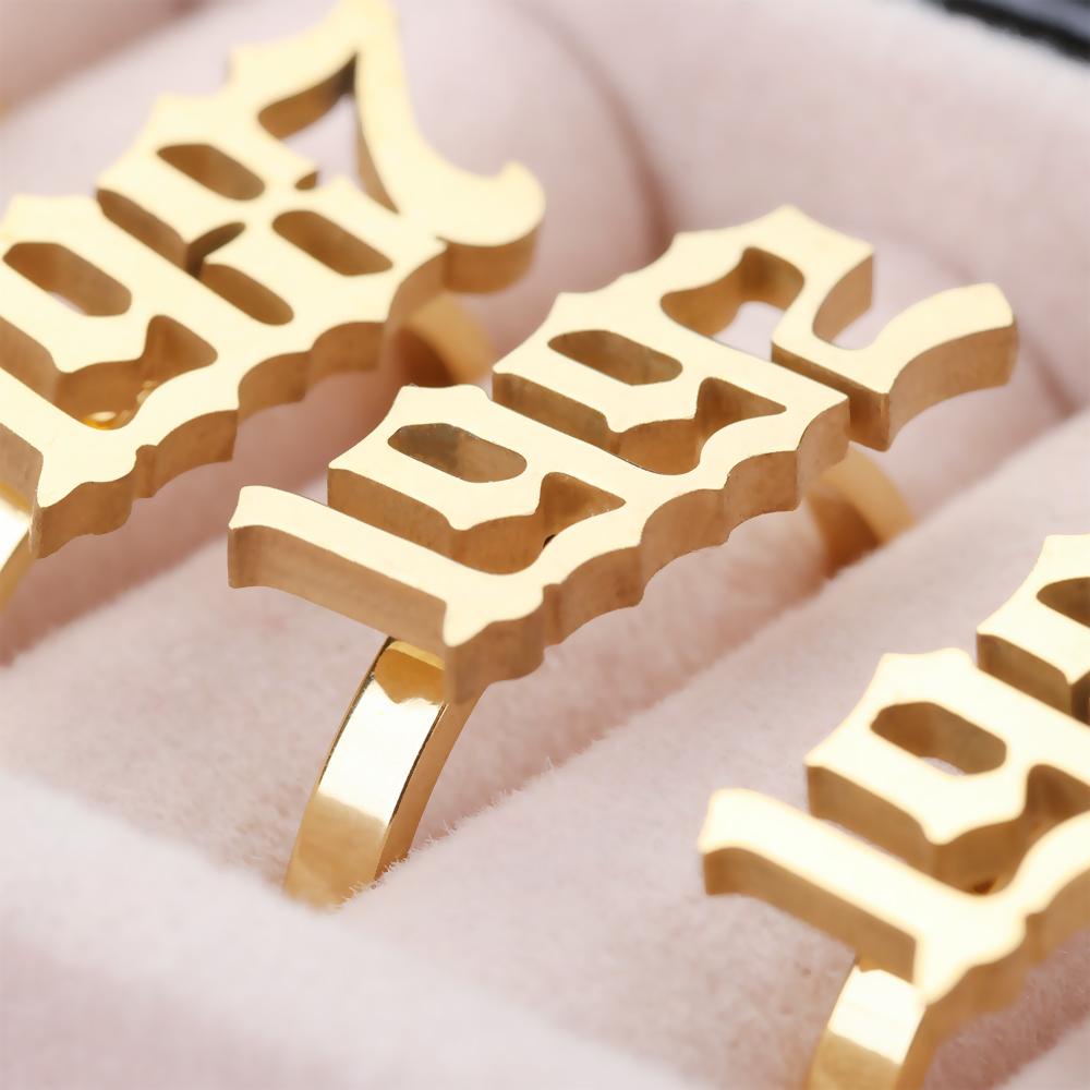 R-bunga Tahun Cincin Wanita Gadis Perhiasan Ulang Tahun Fashion Adjustable Khusus Tanggal Lahir