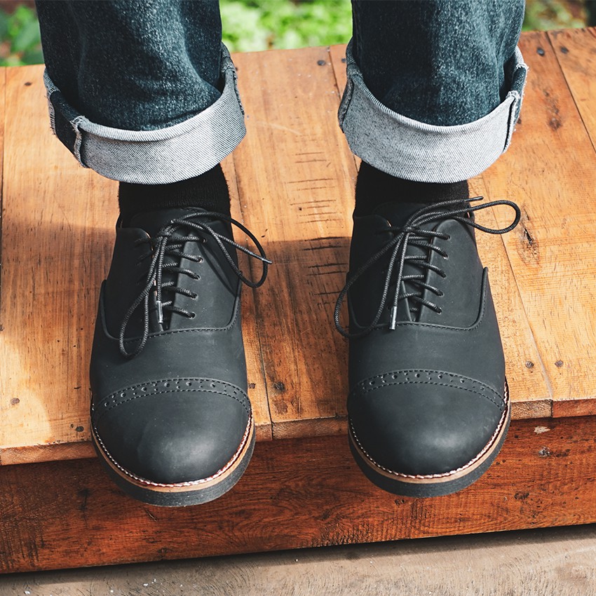 Oxford Black | Sepatu Pantofel Santai Kerja Kantor Kuliah Pria Cowok Men Ori Laces | FORIND Lvnatica