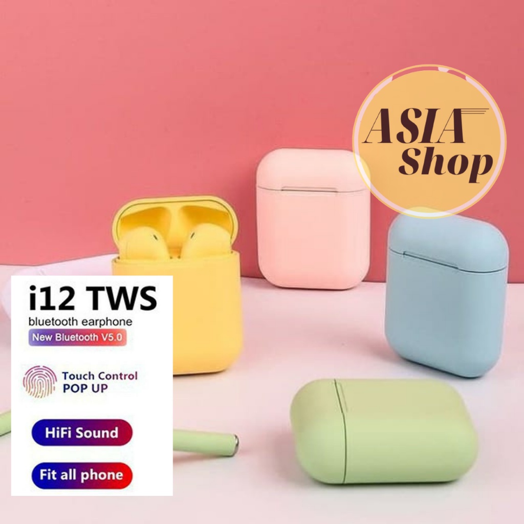 HEADSET BLUETOOTH INPODS i12 TWS MACARON EARPHONE WIRELES TWS i12 MATTE MACARON ANDROID