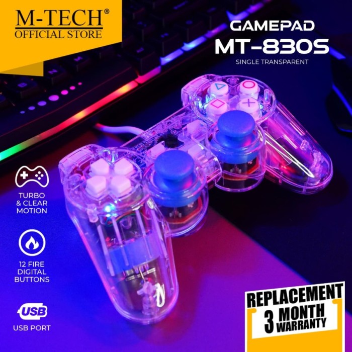 GAMEPAD USB GETAR JOYSTICK SINGLE DOUBLE STICK HITAM TRANSPARAN