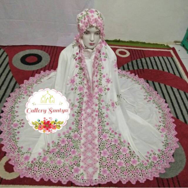 Mukena KD bordir bukittinggi padang handmade asli putih pink soft gs