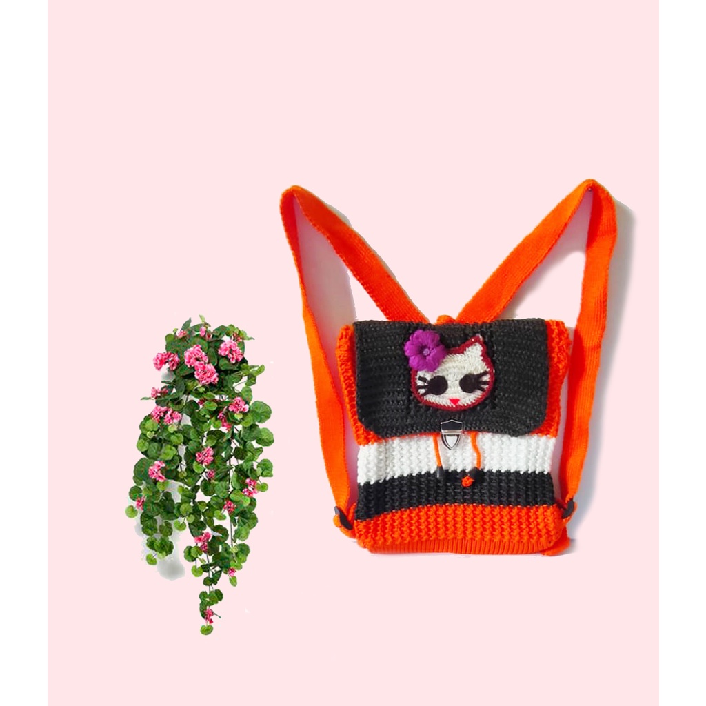 TAS RANSEL RAJUT HELLOKITTY / TAS RAJUT ANAK UNIK /TAS RAJUT WANITA KEKINIAN