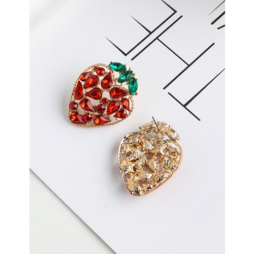 LRC Anting Tusuk Fashion Red Alloy Diamond Earrings K48100