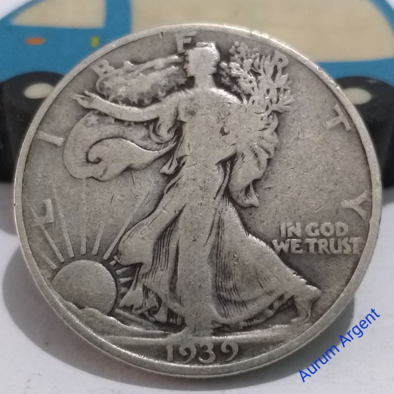 SB.38-- 1 PC KOIN PERAK KUNO ASLI HALF DOLLAR WALKING LIBERTY TH 1939. -- SILVER COIN --