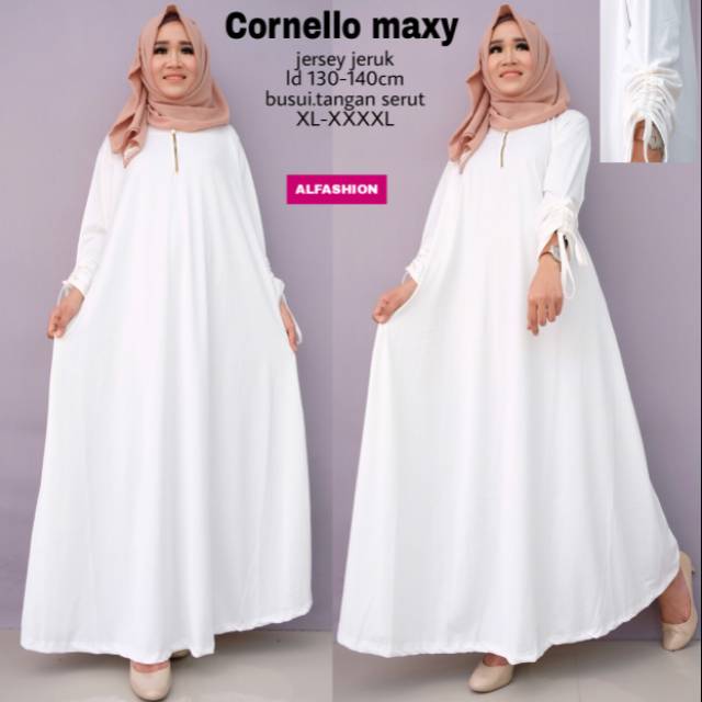 CORNELLO MAXY by Al fashion spassy ; Gamis jersey white putih jumbo melar berkualitas busui