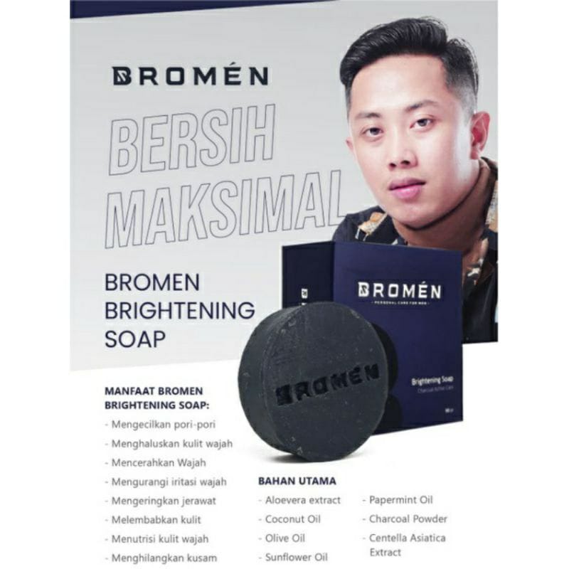 Brightening soap Bromen sabun &amp; serum wajah penghilang jerawat skincare pria 100% ORI