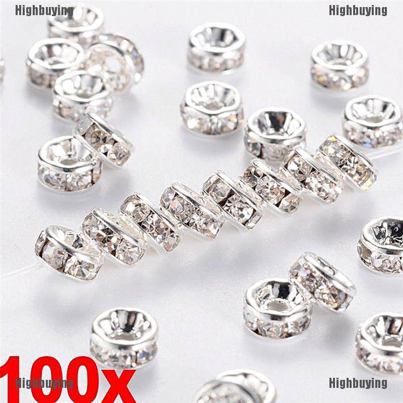 Hbid 100pcs Manikmanik Spacer Kristal Berlian Imitasi Warna Silveremas Ukuran 6mm 8mm