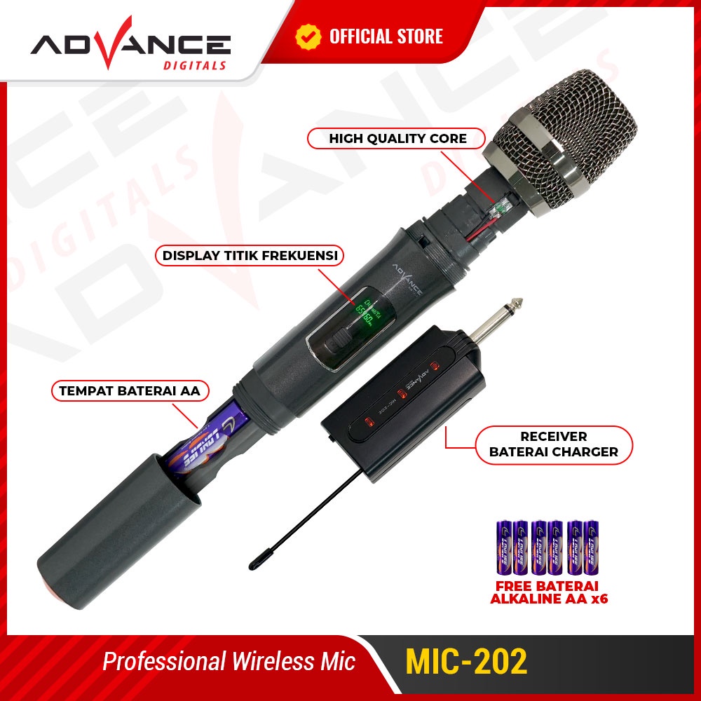 Advance Digitals MIC-202 Profesional 2 Mic Wireless Microphone Karoke Mic Duet