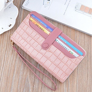 DOMPET PANJANG WANITA WHELMA WA541P3 PREMIUM IMPORT KULIT CROCO PINK SLOT KARTU UANG KOIN RESLETING TALI PENDEK KOREA FASHION CEWEK MURAH BATAM BRANDED