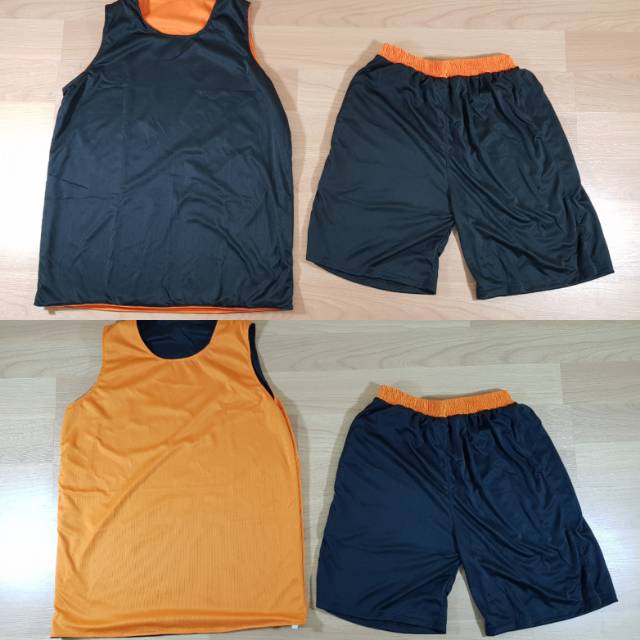 Jersey Basket Training / Latihan Polos Bolak Balik Hitam / Orange
