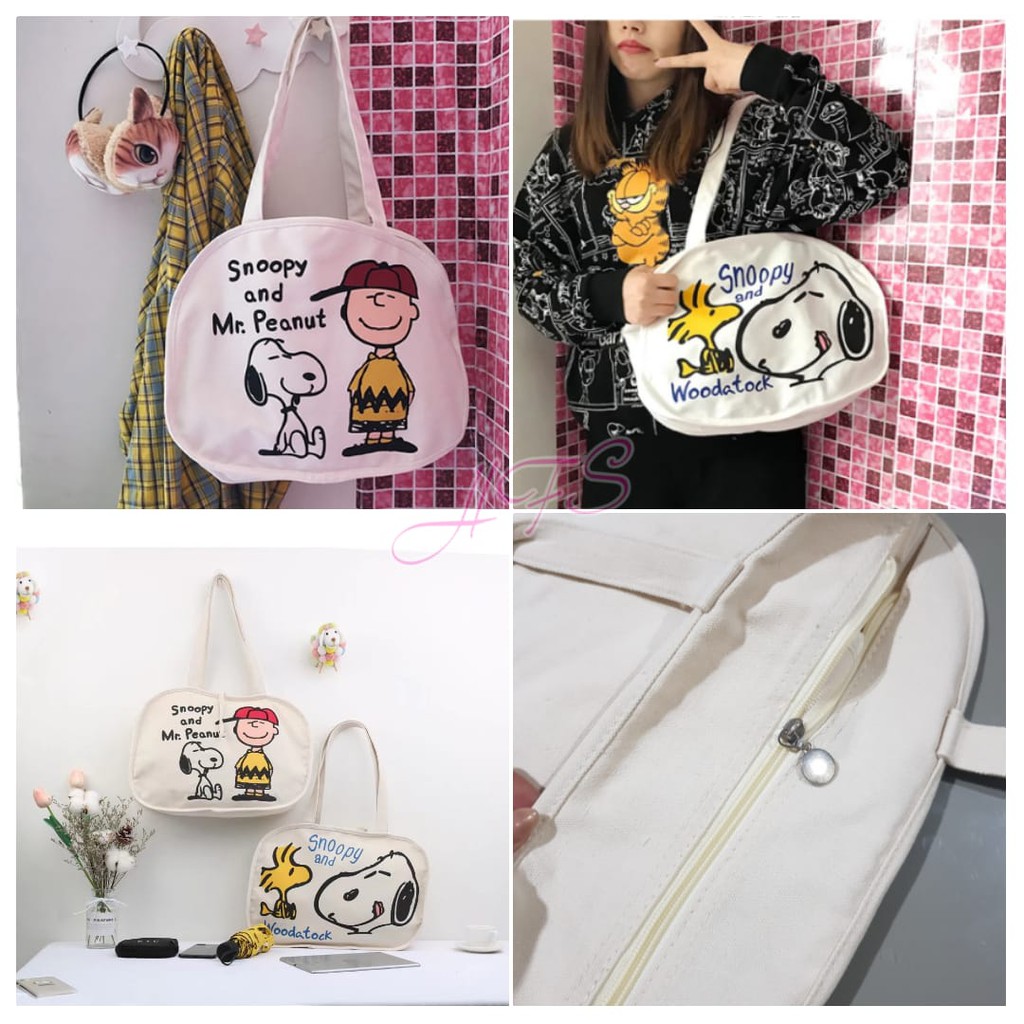 Tas kanvas oval snoopy sleting