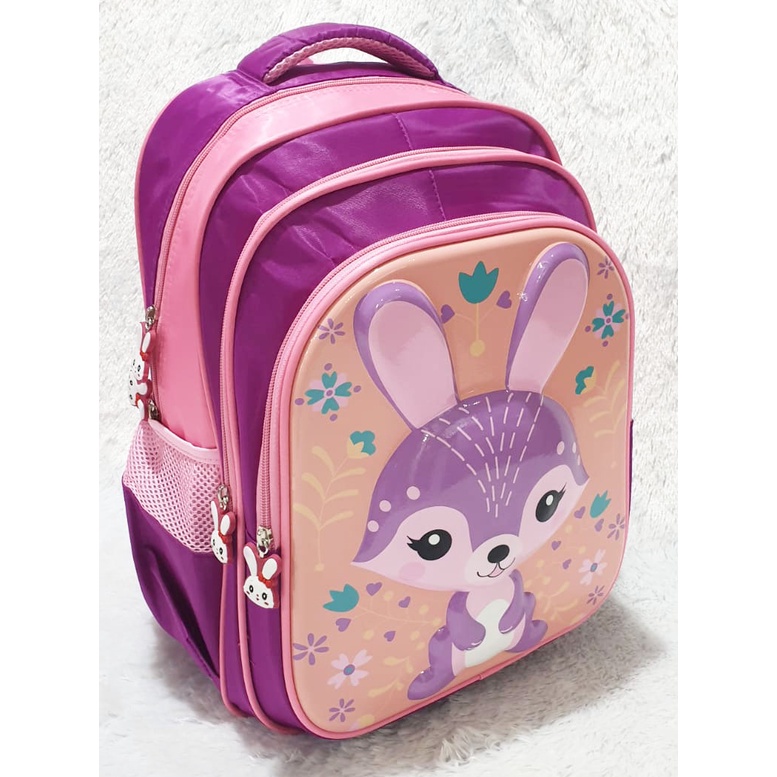 BACKPACK RANSEL 16&quot; TAS ANAK SEKOLAH PEREMPUAN SD GAMBAR KARTUN RABBIT SUGAR DAN KUE ICE CREAM 3RESLETING TIMBUL ( Sugar ES KRIM BOBA CETAR POLKA BOBO 16&quot; )