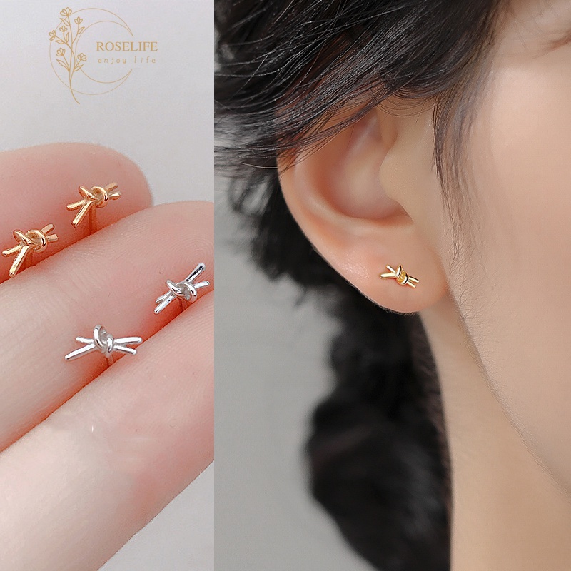 Roselife 1 Pasang Anting Tusuk Sterling Silver 925 Desain Pita Simple Anti Alergi Untuk Wanita