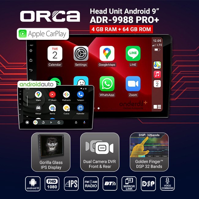 Head Unit Android Car Play ORCA 9" inch ADR-9988 PRO+ Plus