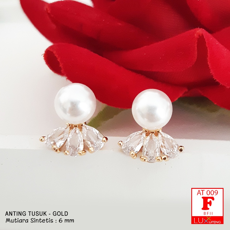 AT 009 Anting Xuping Mutiara Sintetis Putih Perhiasan Lapis Emas Peral Earrings Bridal Luxx Xuping