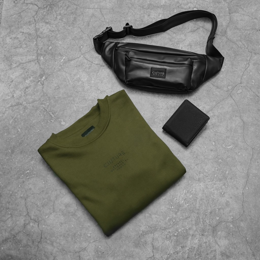 CULTURE BASIC | CREWNECK OLIVE BUNDLING ( WAISTBAG + DOMPET + CREWNECK)