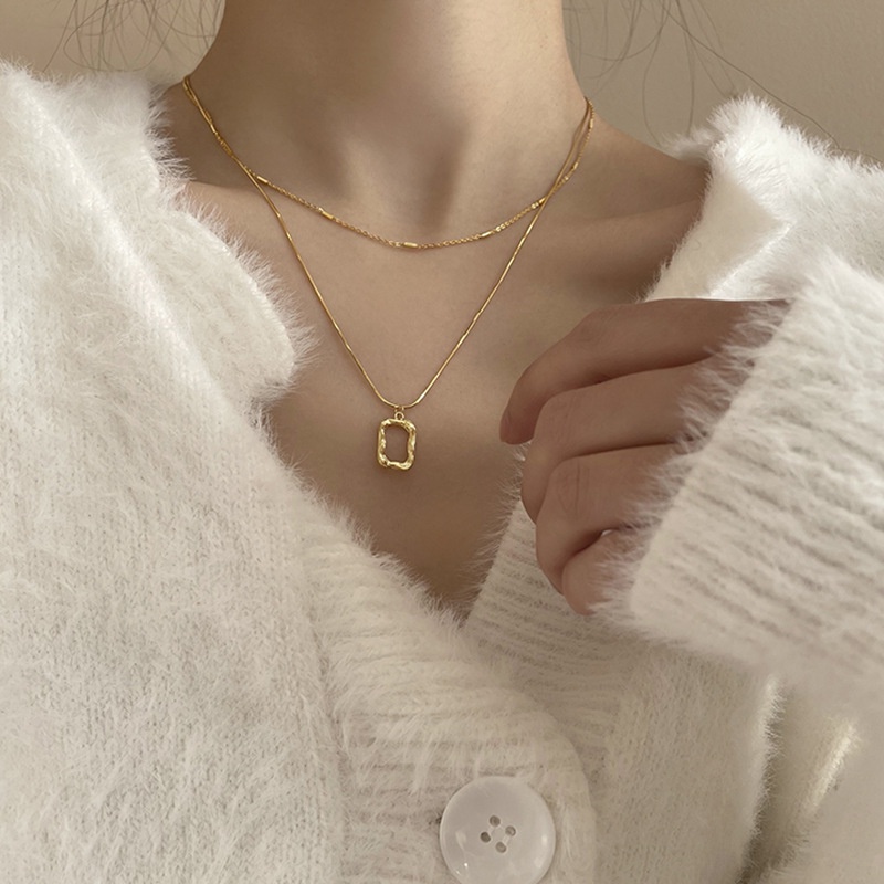 Geometric hollow square double-layer necklace For women Jewelry