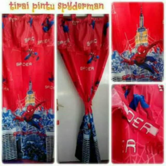 Gorden anak/gorden karakter/gorden bahan katun premium motif spiderman merah