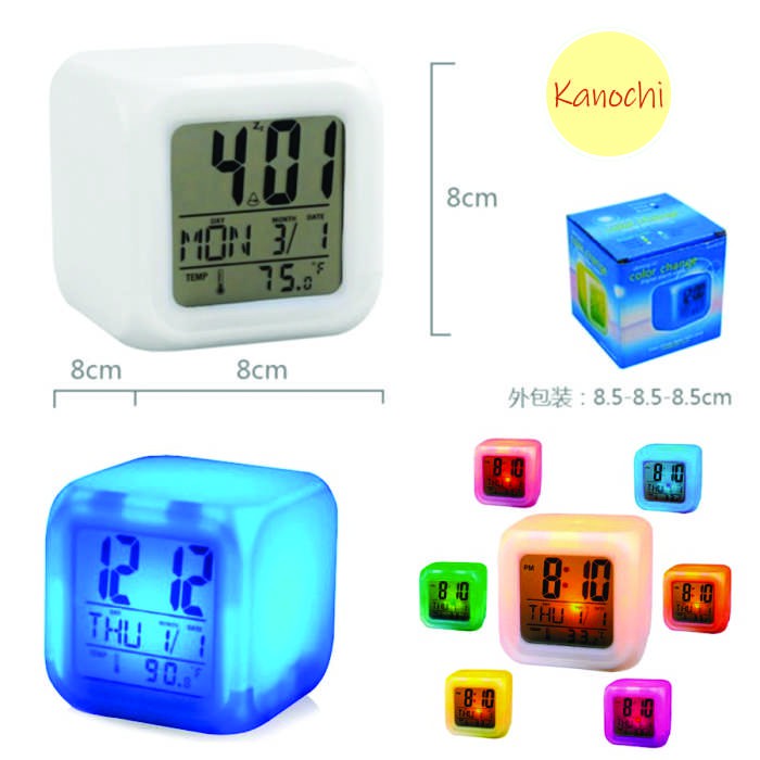 Jam Weker Unik Digital Alarm Desktop Clock Kubus 7 Warna Moody LED