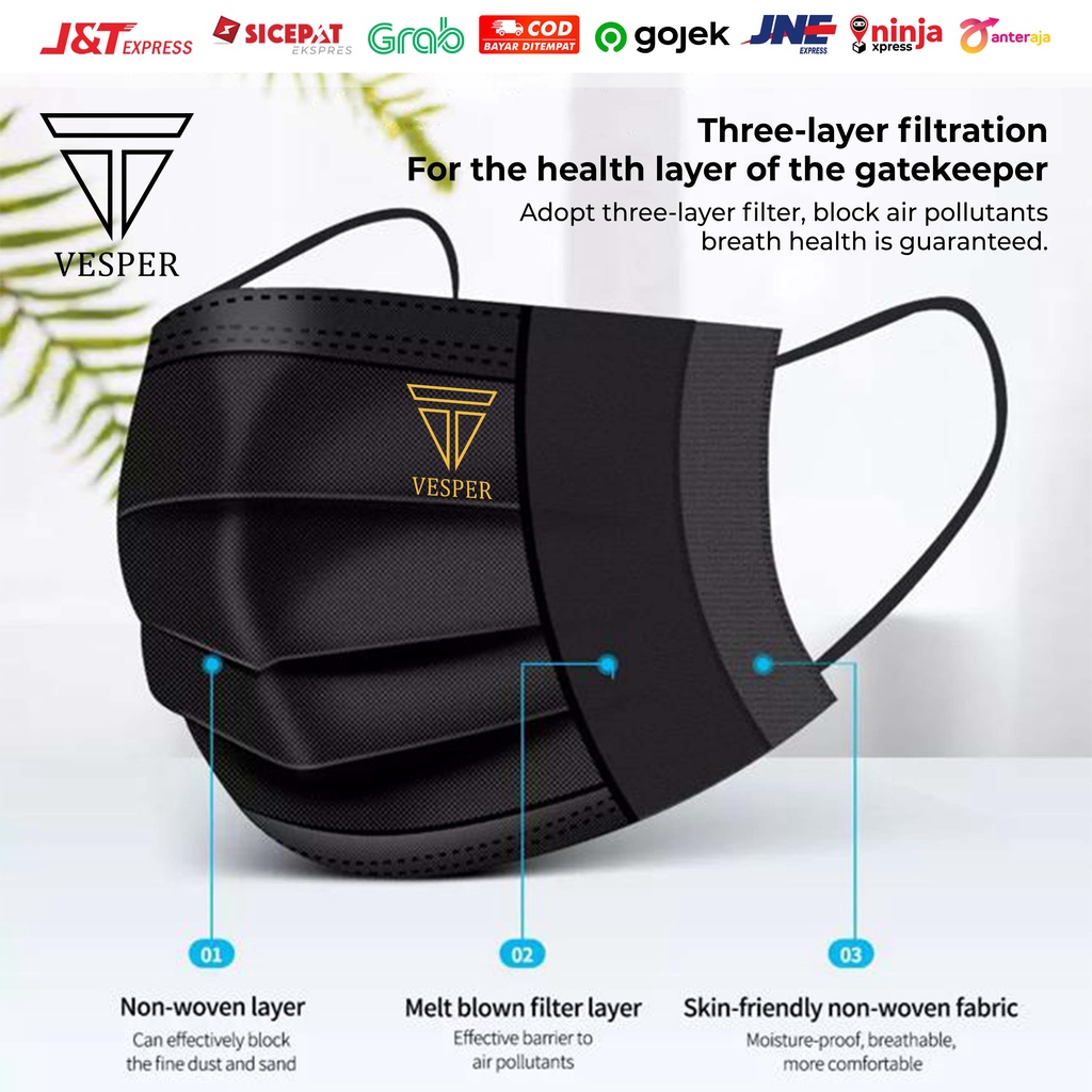 masker medis 3ply disposable  / masker black hitam biru