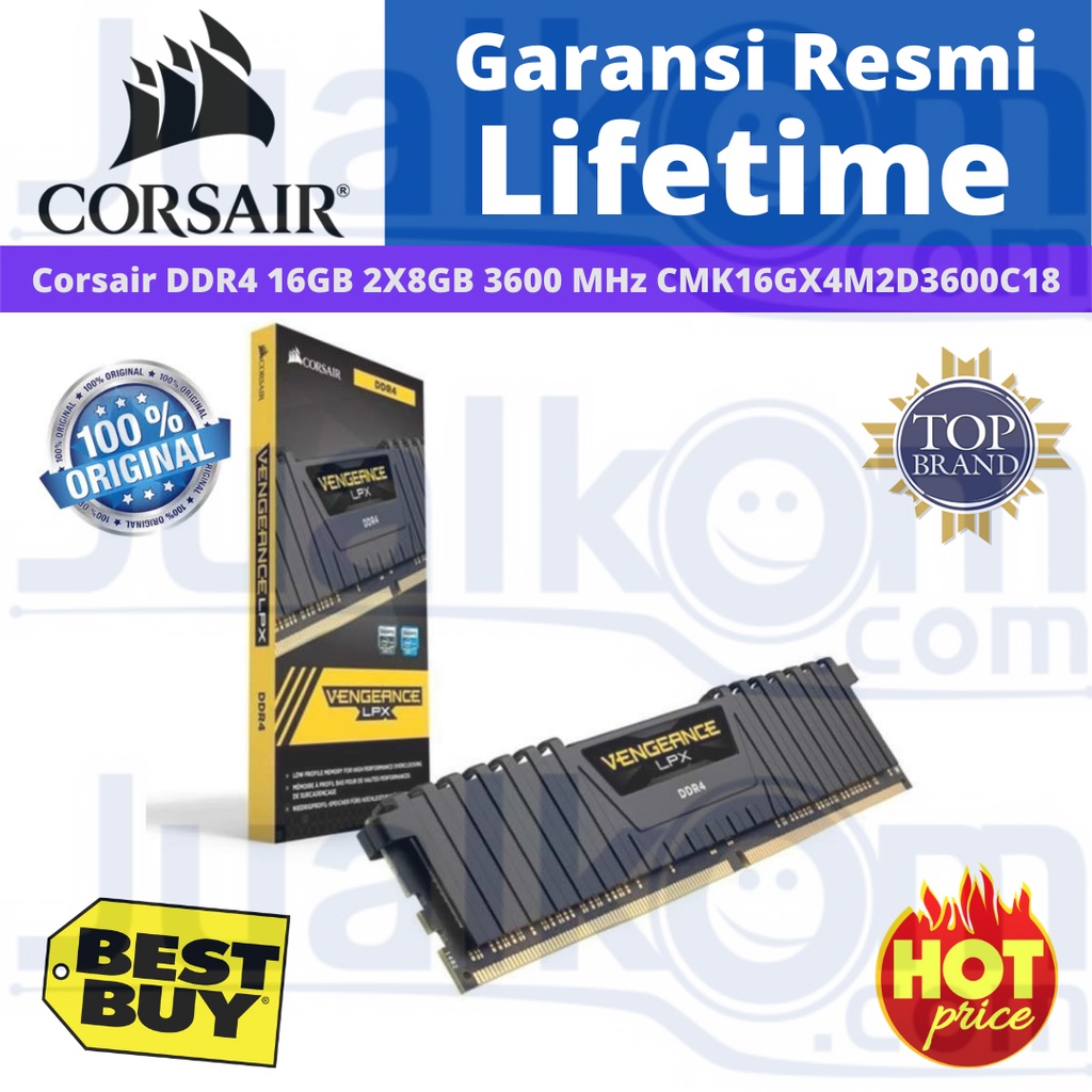 CORSAIR DDR4 16GB (2X8GB) 3600MHz CMK16GX4M2D3600C18 RESMI