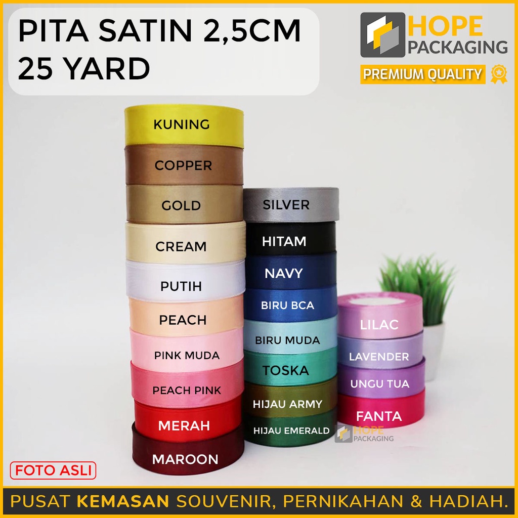 Termurah Pita Satin 2,5 CM  25 YARD 1Roll Warna Pastel Pita Bucket Bunga Untuk Kotak Kado , Craft , Souvenir