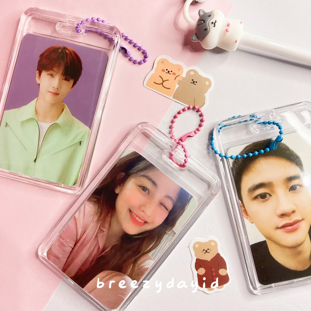 Bantex Photocard Holder Transparent Acrylic Set Stiker Ballchain | Transparan Kejea Akrilik Clear