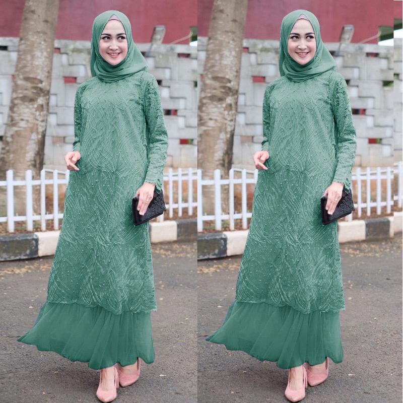 Sabani Gamis Terbaru Brukat Tile Pesta Seragam Kondangan Maxi Dress Muslim Remaja Wanita Ukuran Jumbo - Size M L XL XXL